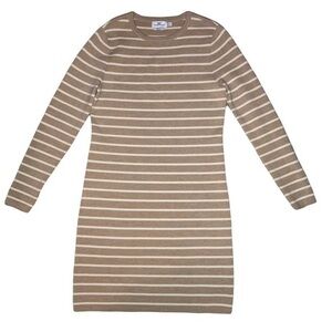 Vineyard vines tan white striped Marino wool blend dress